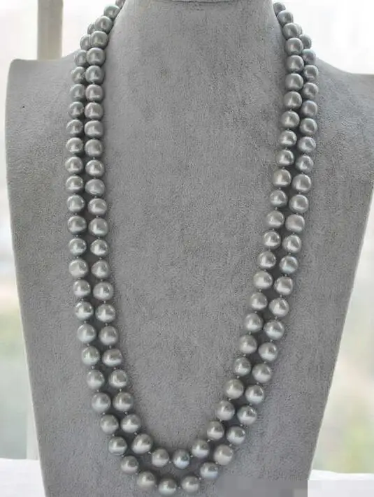 

3494 2row ROUND GRAY PEARL NECKLACE MABE