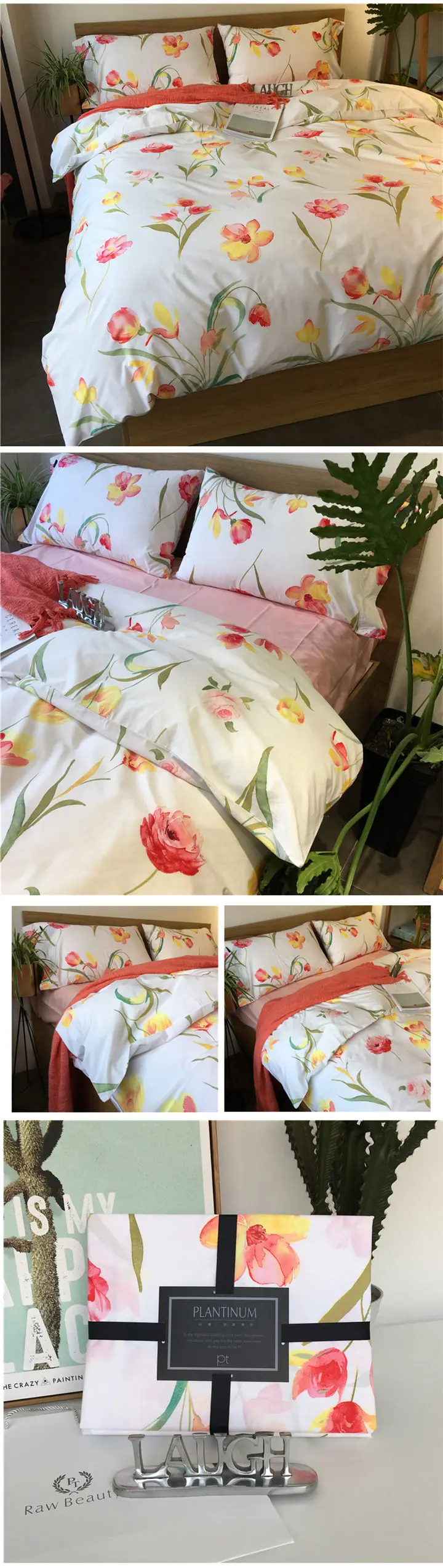 cotton bedding set queen size 4pcs tribute satin bed sheet reactive printing Butterfly flowers duvet cover bed linen 3