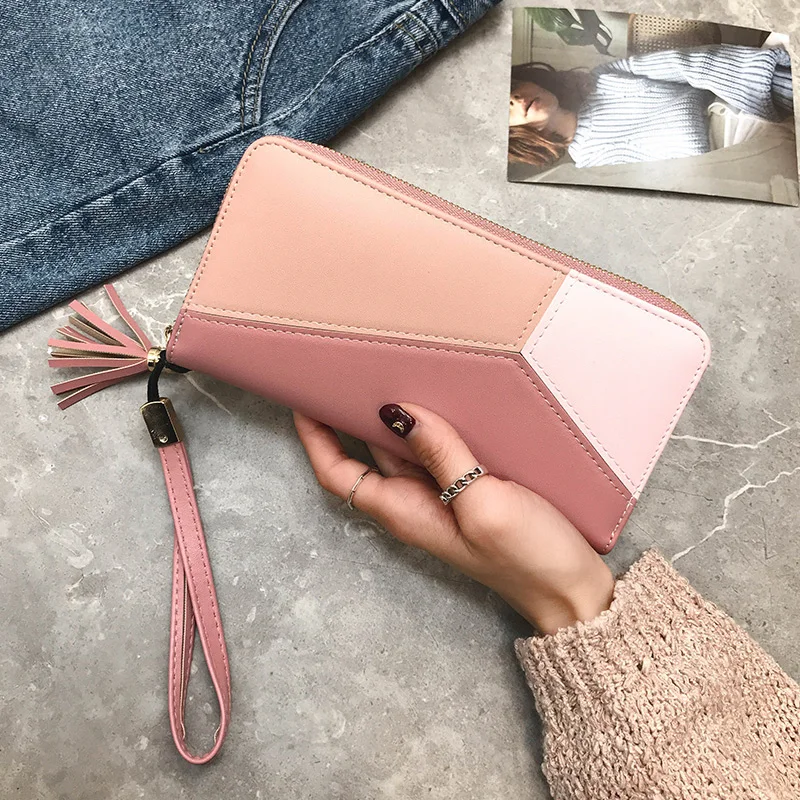JANESPRI Fashion Patchwork Tassels Wallet Women Lady Long Clutch Wallets Brand Female Change Purse Hasp Coin Pocket Card Holder (28)