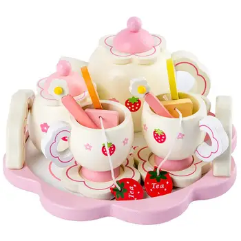 

RCtown Kids Girls Simulate Wooden Pink Tea Set Play House Educational Toy