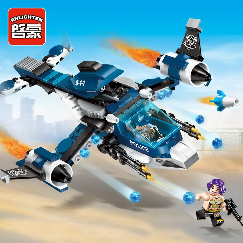 

ENLIGHTEN 275Pcs City Police Series Building Blocks Polar Adventure Lift Helicopter Aircraft Bricks Toys for Children
