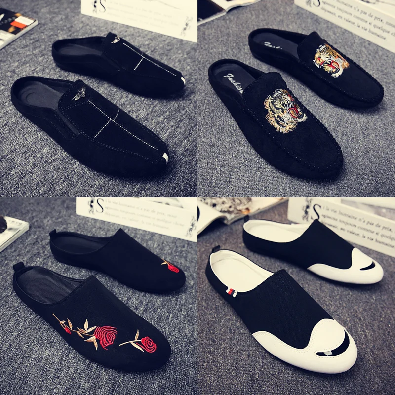

2019 summer Baotou half slippers male summer lazy peas shoes breathable without heel canvas tide shoes Korean slippers male