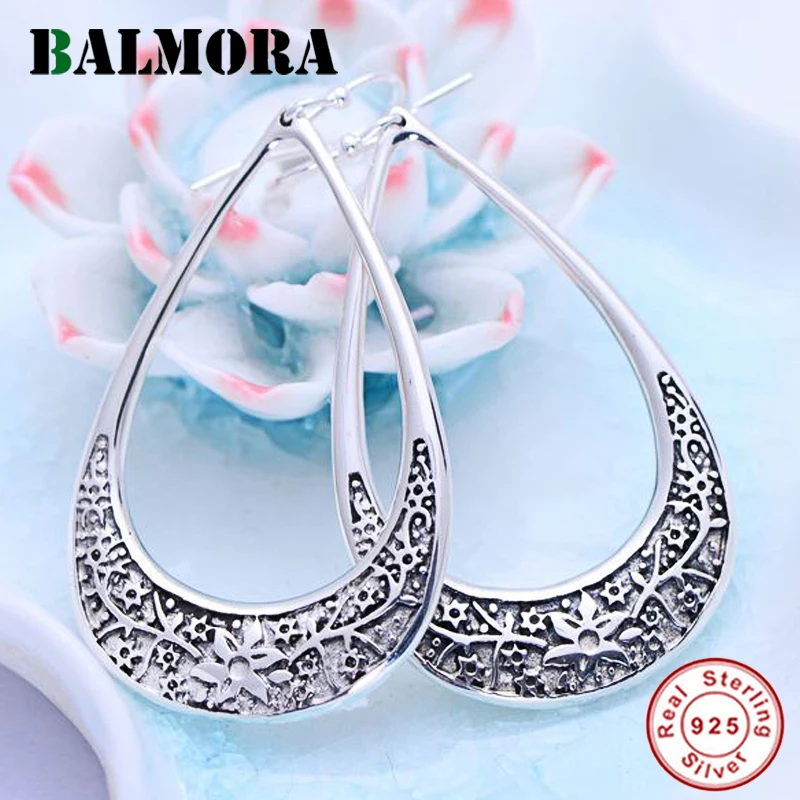 

BALMORA 925 Sterling Silver Water Drop Ethnic Retro Dangle Earrings for Women Mother Hyperbole Fashion Jewelry Brincos JWE048645