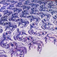 GLace 1Y/лот Сетчатое кружево Фиолетовый Розовый Градиент Блестки Ткань для сетки вышитые хвост Феникса блесток ткань TX841