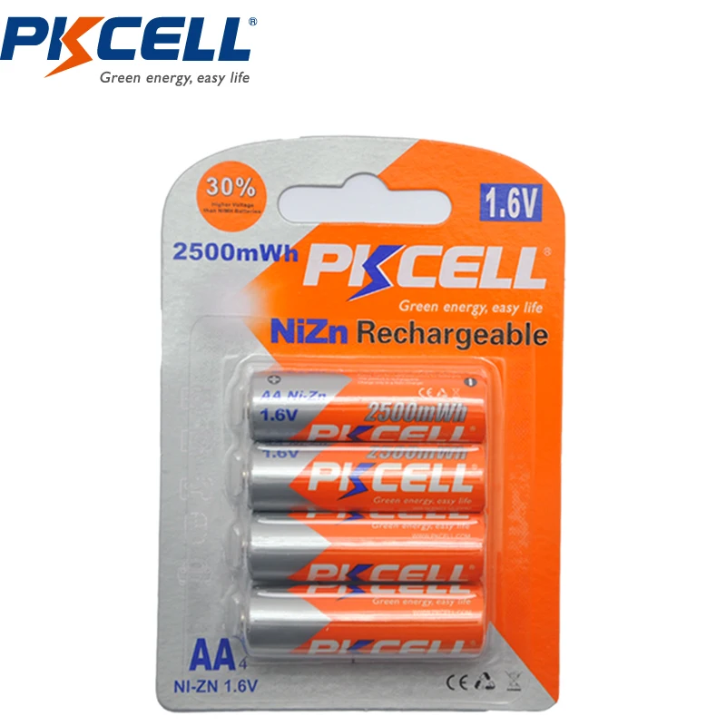 4Pcs x PKCELL Bateria AA Batteries 1.6V Nickel Zinc 2500mWh Ni Zn 2A aa