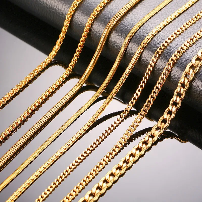 

Vnox Men Chain Necklace 8Pcs/Set Gold Tone Snake Miami Cuba Wheat Spiga Paima Link Round Box Curb Chains Stainless Steel Choker