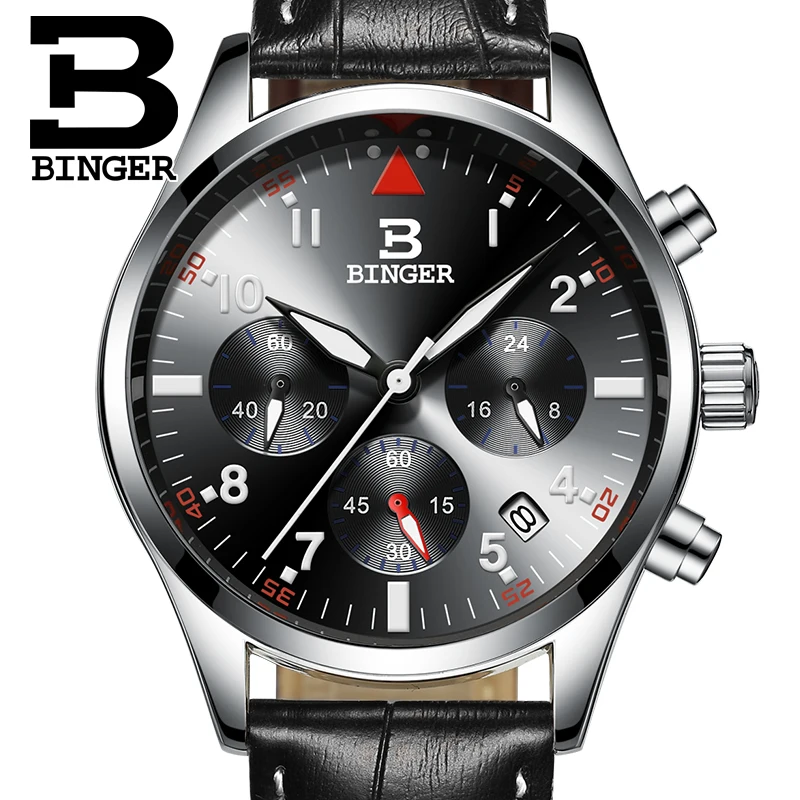 

2017 New Watch Men Brand BINGER Sport Men's Watches Leather Quartz Waterproof Chronograph Hour Clock Military Army Fashion