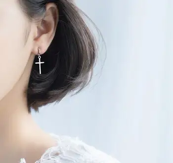 

SMALL diameter7mm Authentic 100% Real 100% 925 Sterling Silver fine Jewelry Religion Cross Hoop Huggie Earrings setGTLE2399