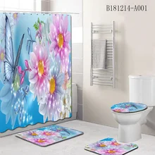 4 шт. коврики для ванной+ занавеска для душа с цветами и бабочками, Противоскользящий коврик для ванной, набор ковров для ванной комнаты, коврик для ванной комнаты, коврик для ванной комнаты