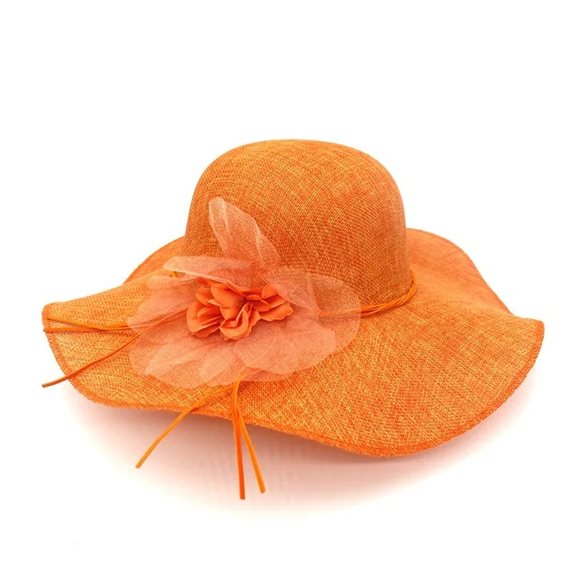 2024 Summer Fashion Women Floppy Linen Sun Hat With Floral Wide Large Brim Caps Beach Travel Foldable Solid Hats UV Protection 4