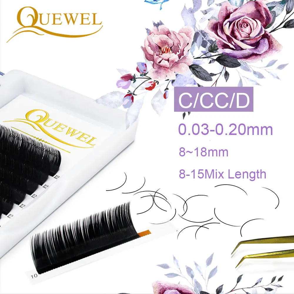 

Quewel Individual Eyelashes Extensions False Eyelash Professional Natural Silk Lashes Fiber Thick Soft Curl Lash Matte Black LY