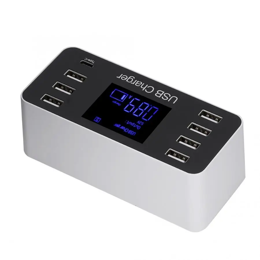 

Power bank battery chargers battery charger Simultaneous 7 USB+1 Type-C USB Charging Station with LCD Fast Charging Smart USB