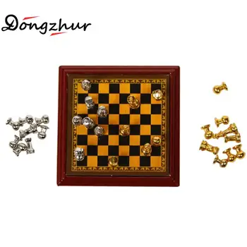 

Dongzhur Miniature Dolls House Furniture Metal Chess 1:12 Dollhouse Accessories Parts DIY Doll House Mini International Chess
