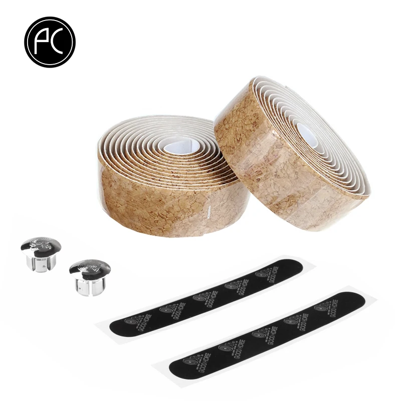 cheap PCycling Bicycle Wood Style Colorful Limited Edition Cycling Handle Belt Road Bike MTB Bicycle Cork Handlebar Tape Wrap +2 Bar