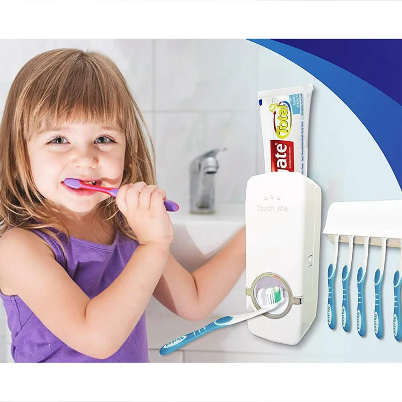 

2019 New Automatic Toothpaste Dispenser And Toothbrush Holder Set With Wall Mounted Toothbrush Holder For Family Bathroom