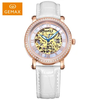 

GEMAX Women Automatic Watch 21 Jewels Skeleton Mechanical Watch Sapphire Diamond Miyota Movement Hollow Ladies Wristwatches 2020