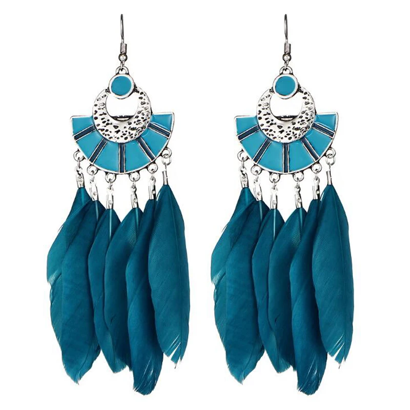 Женские серьги капельки с эмалью в винтажном стиле|long drop earrings|long earringsfeather long earrings |