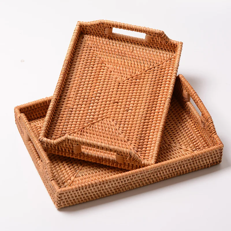 

Handmade Rattan Storage Rectangular Bread Picnic Set Fruit Straw Wicker Baskets Desktop Sundries Snacks