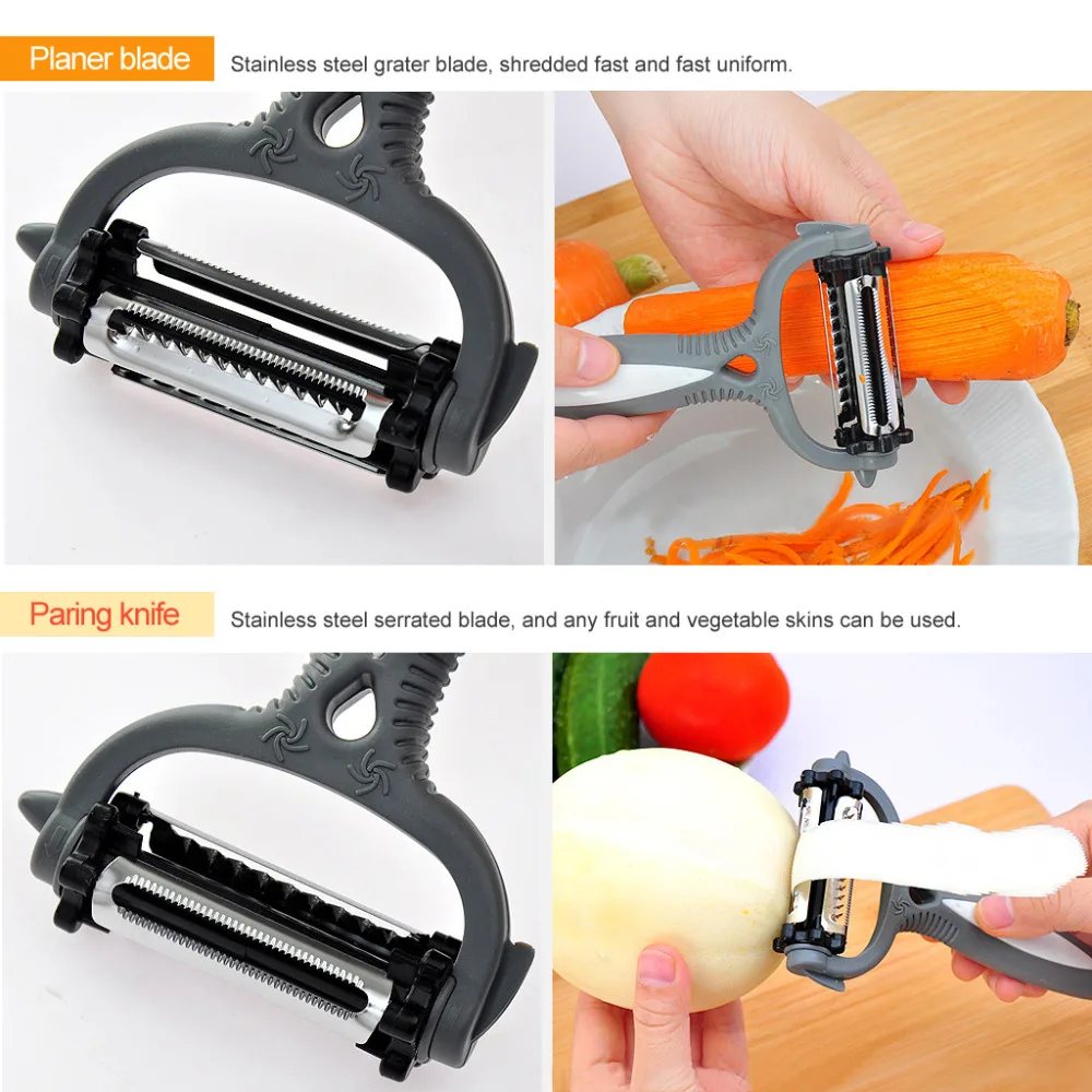  3 in1 Multifunctional 360 Degree Rotary Potato Peeler Vegetable Cutter Fruit Melon Planer Grater Kitchen Gadget 3 Blades Peeler 