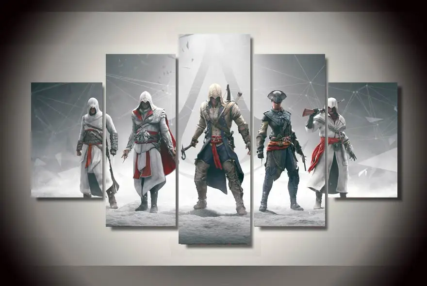5 Pieces Canvas Painting Game Assassins Creed Painting HD Print