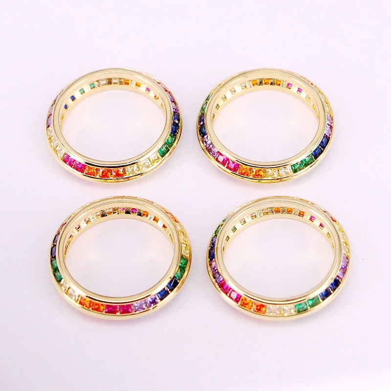 

6PCS, Rainbow CZ Micro Pave Colorful Zirconia Top Quality Elegant Fashion Crystal Charm Copper Rings Lady Girl Jewelry Gifts