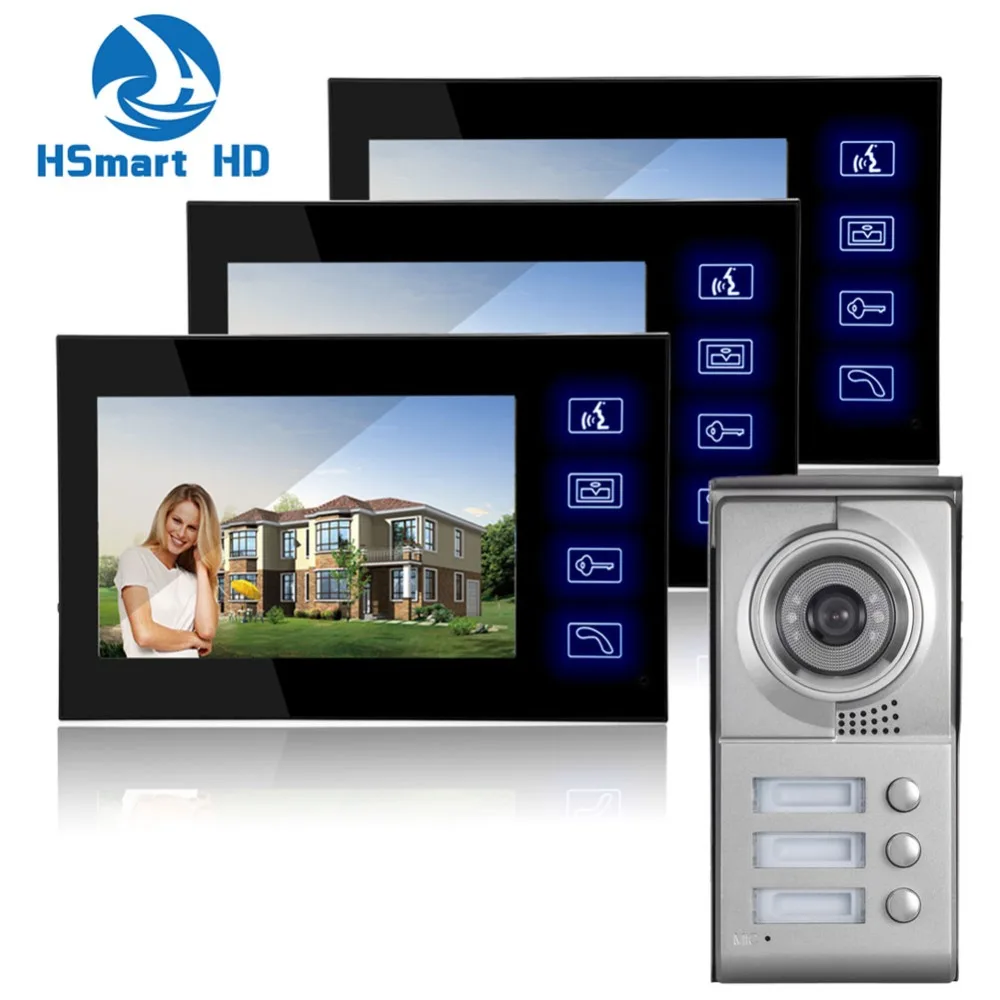 

7inch Touch key Video Intercom Apartment Door Phone 3 Buttons IR Camera Apartment 3 Unit Intercom Entry System