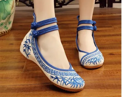 

Casual Cloth Shoes Woman Bamboo Embroidered Women Shoes Mary Jane Chinese Style Summer Shoes Plus Size Increasing Height 21-40