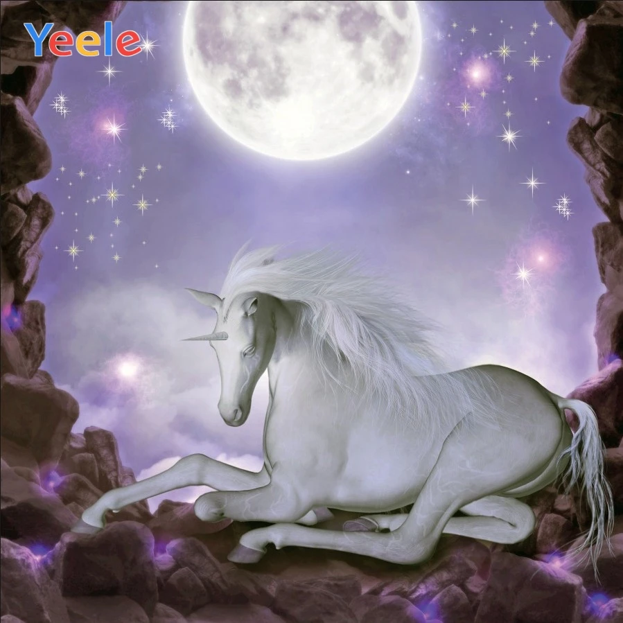 

Yeele Unicorn Birthday Moon Glitter Room Painting Photography Backdrops Personalized Photographic Backgrounds For Photo Studio