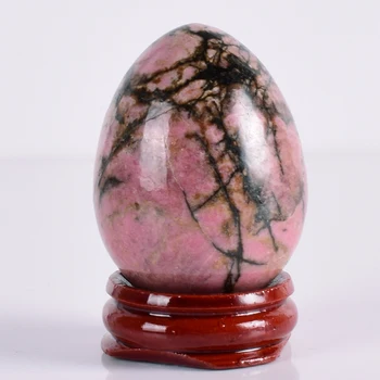 

Big Size Rhodonite Egg & Wood Base Undrill 50*38 MM Natural Crystal Mineral Ball Home Decor Accessory Kegel Massage Yoni Egg