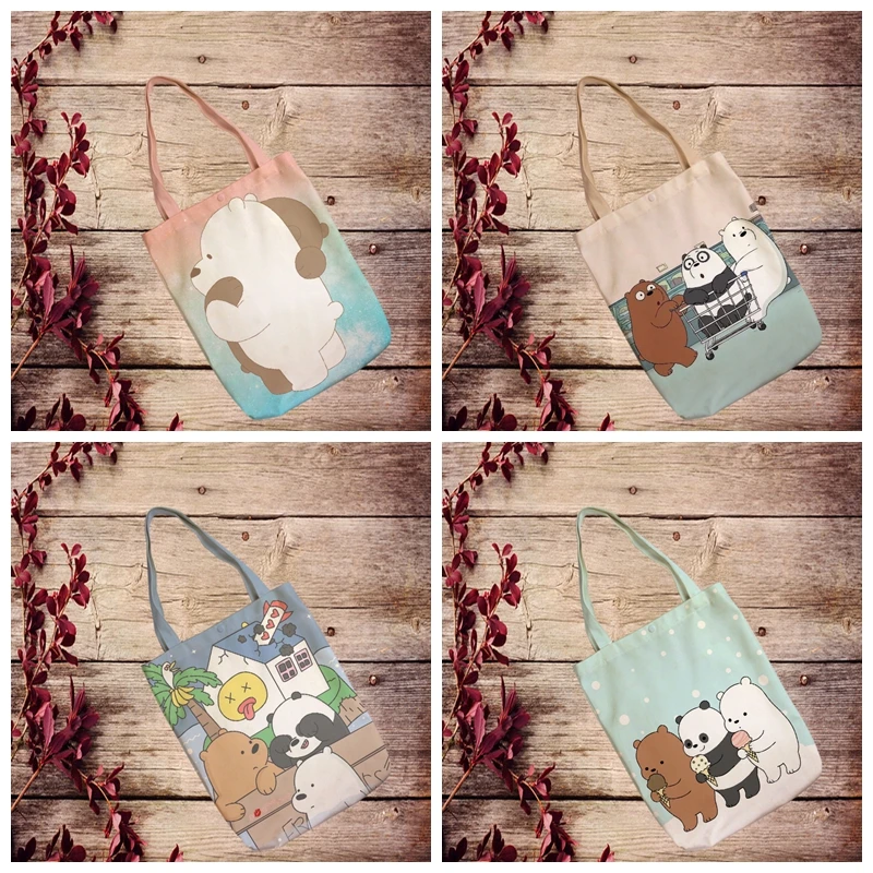 

IVYYE We Bears Panda Fashion Anime Foldable Canvas Shopping Bag Casual Shoulder Bags Customized Tote Handbag Lady Girls New
