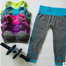 Йога Комплект Для женщин Фитнес тренировки со спортивным бюстгальтером с рисунком+ штаны, 8 цветов дышащее с эффектом push-up спортивный костюм