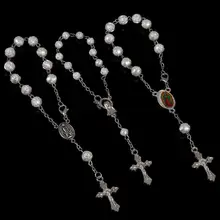 48 шт. Фатимы пластиковом черном/белом Роза бусы, четки, браслет. Розовые четки желают детского крещения Фатимы браслет