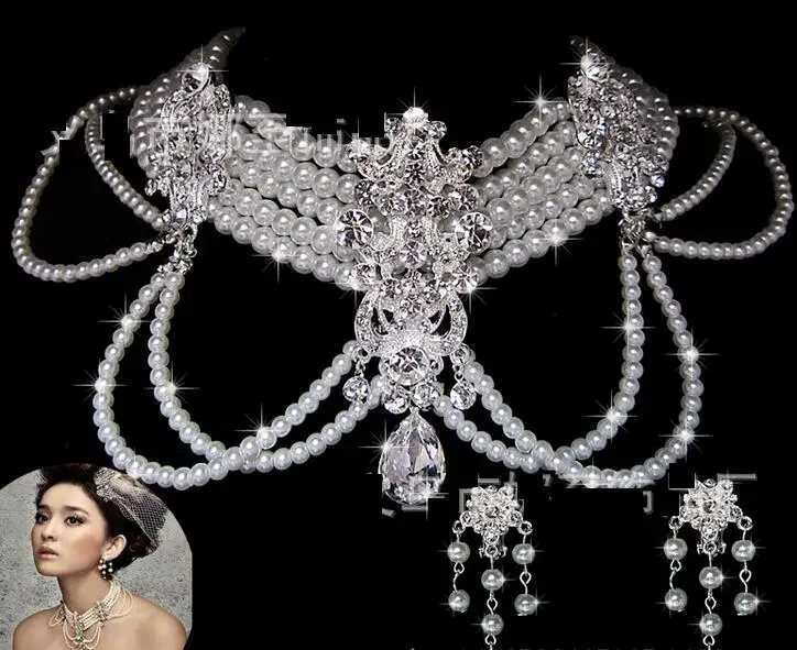 MHS. SUN, 1 комплект, элегантные стразы, Жемчужное свадебное ожерелье, ювелирное изделие, жемчужное ожерелье и серьги, свадебный ювелирный набор для невесты, Свадебная вечеринка - Окраска металла: Stud Earring
