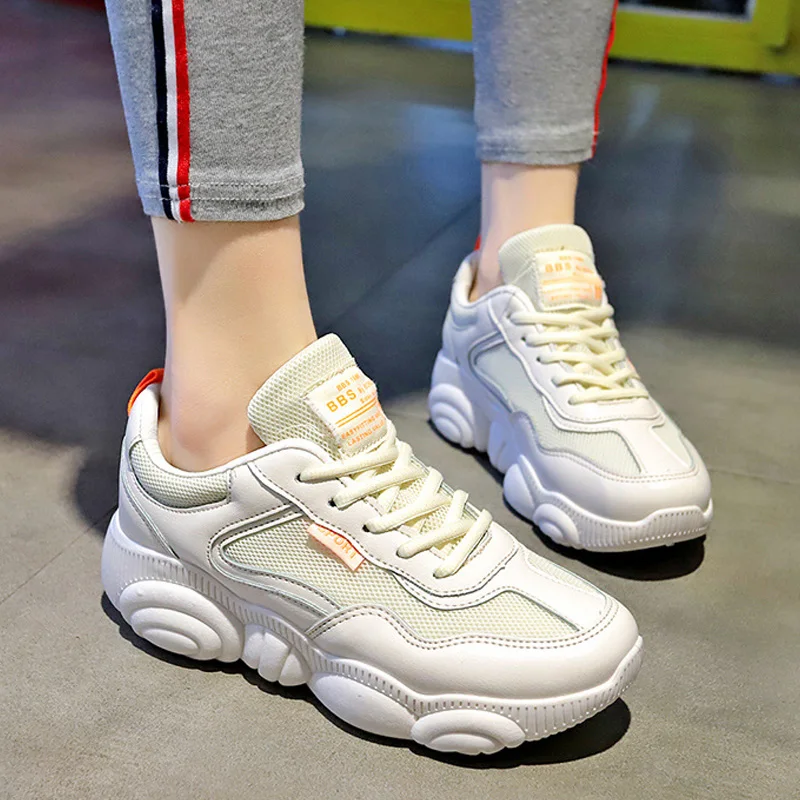 Mujeres zapatillas de deporte 2019 nueva moda de las mujeres zapatos casuales zapatos de tendencias mujer planos blancos plataforma de Verano de tamaño 35 vulcanizados de mujer| -