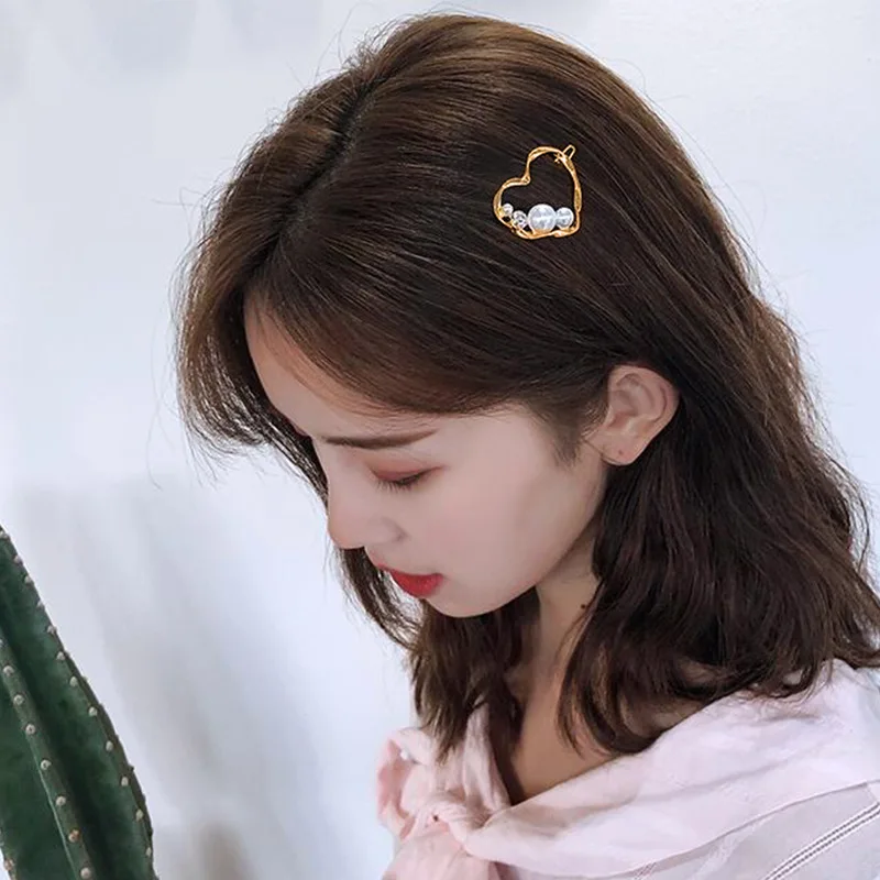 

2019 New Simple Word Clip Hairpin Temperament Pearl Love Five-Pointed Star Wild Crystal Personality Ladies Hairpin