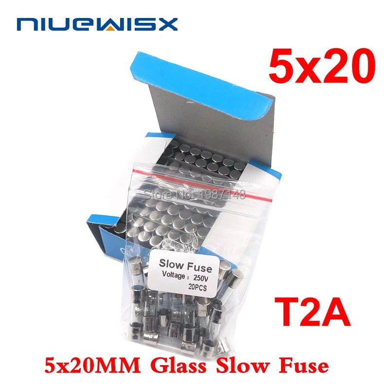 

20pcs/lot 5*20mm 2A 250V slow fuse 5*20 T2A 250V Glass Fuse 5mm*20mm New and original free shipping