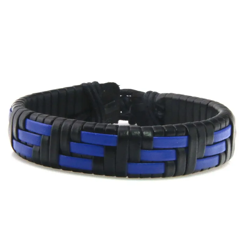 

Men Manual Weave Leather Bracelet Unique Black Blue Mixed Weave Charm Wrap Bracelets Women Casual Lace-up Adjustable Bracelet