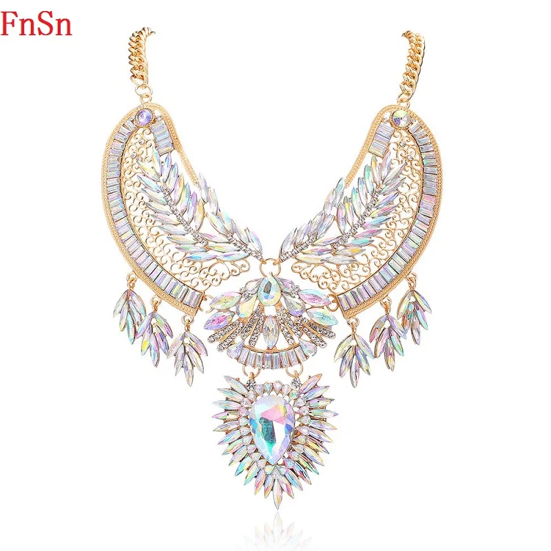 

FnSn New 2017 Hot Summer Necklace Crystal Plant Choker Women Zinc Alloy Crystal Women Gift Fashion Plant Jewelry Collier N122