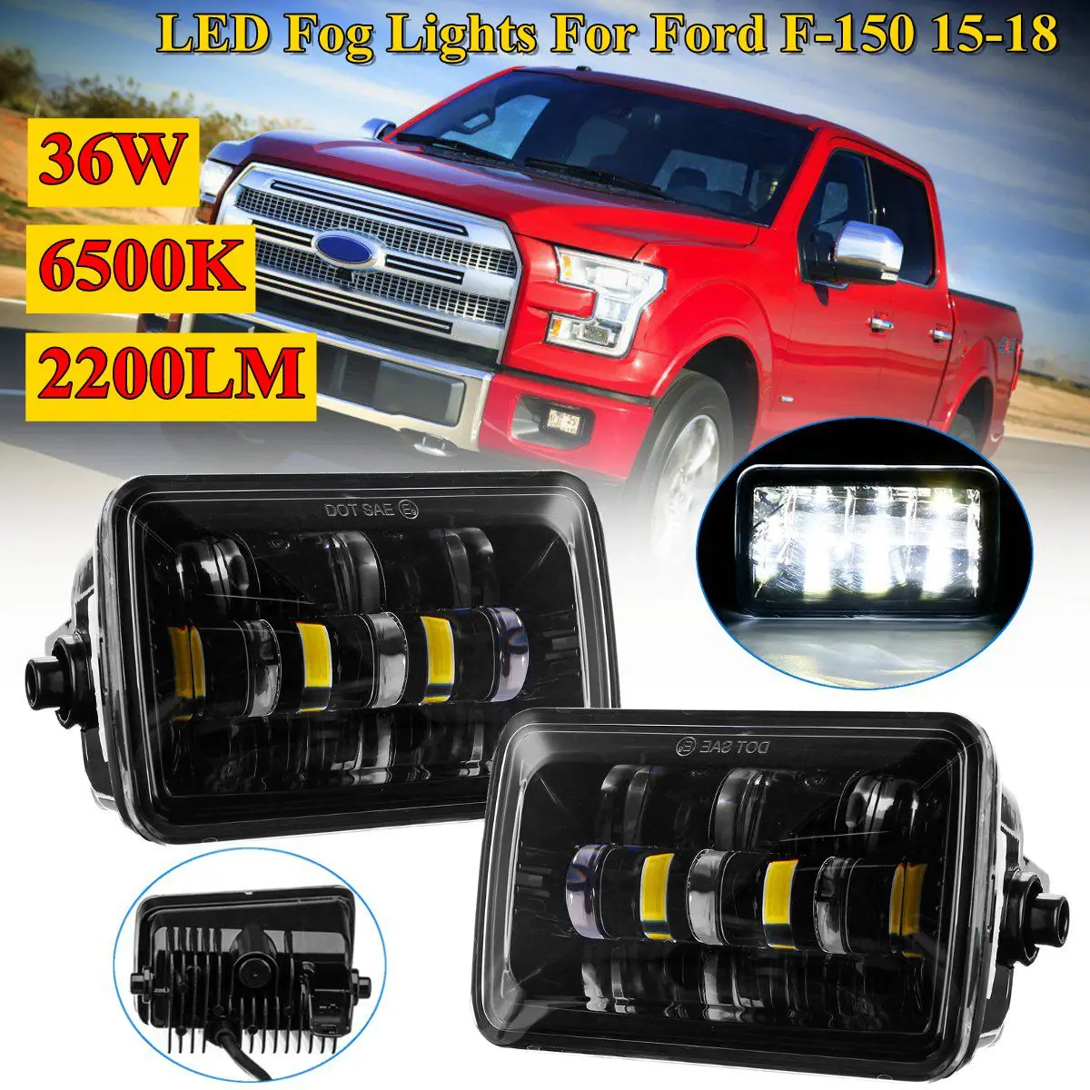

Pair 12V Car Front Bumper LED Modified Fog Lights Lamps 6500K for Ford F-150 2015 2016 2017 2018 Waterproof Car Light Assembly