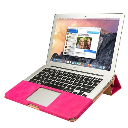 Jisoncase кожаный чехол-подставка для MacBook Air Pro retina 11 12 13 15 дюймов Чехол-книжка Роскошный чехол для ноутбука чехол s PU - Цвет: Rose red