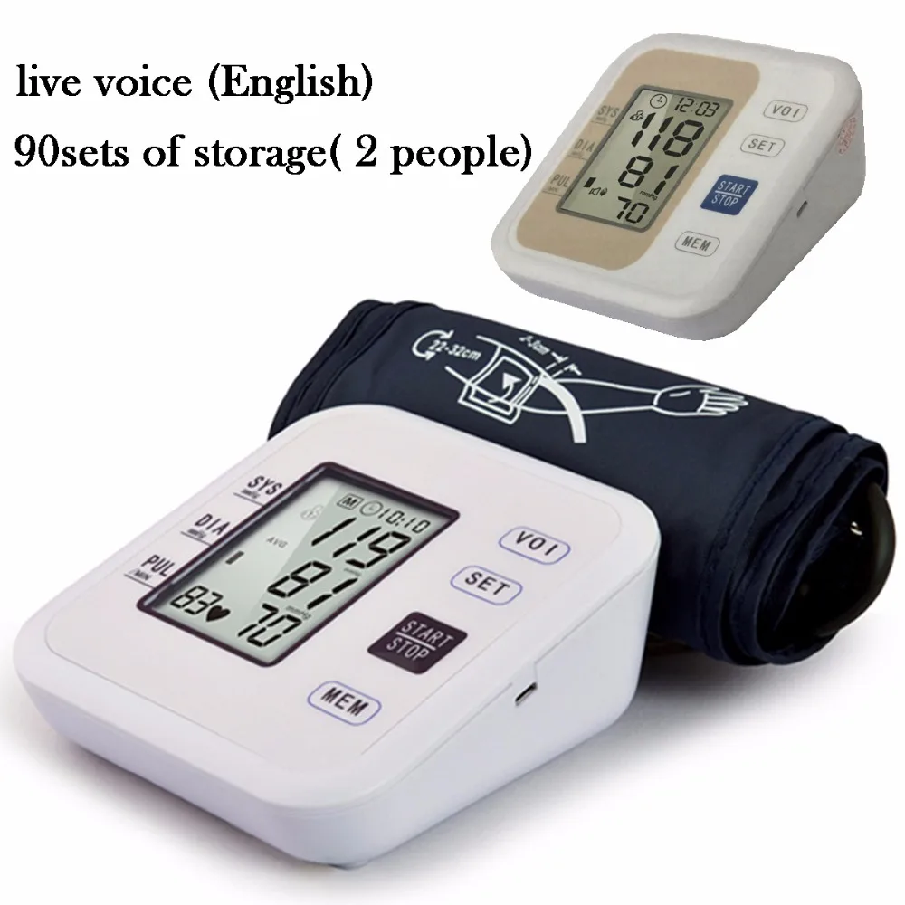 

Live Voice Automatic Arm Blood Pressure Monitor LCD Digital Screen 90 Measurements for 2 users