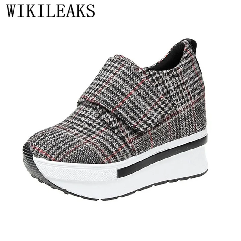 

Women Casual Platform Sneakers Fashion High Heels Shoes Woman Wedges Women Shoes Plaid Loafers Heigh Increasing Zapatos Mujer
