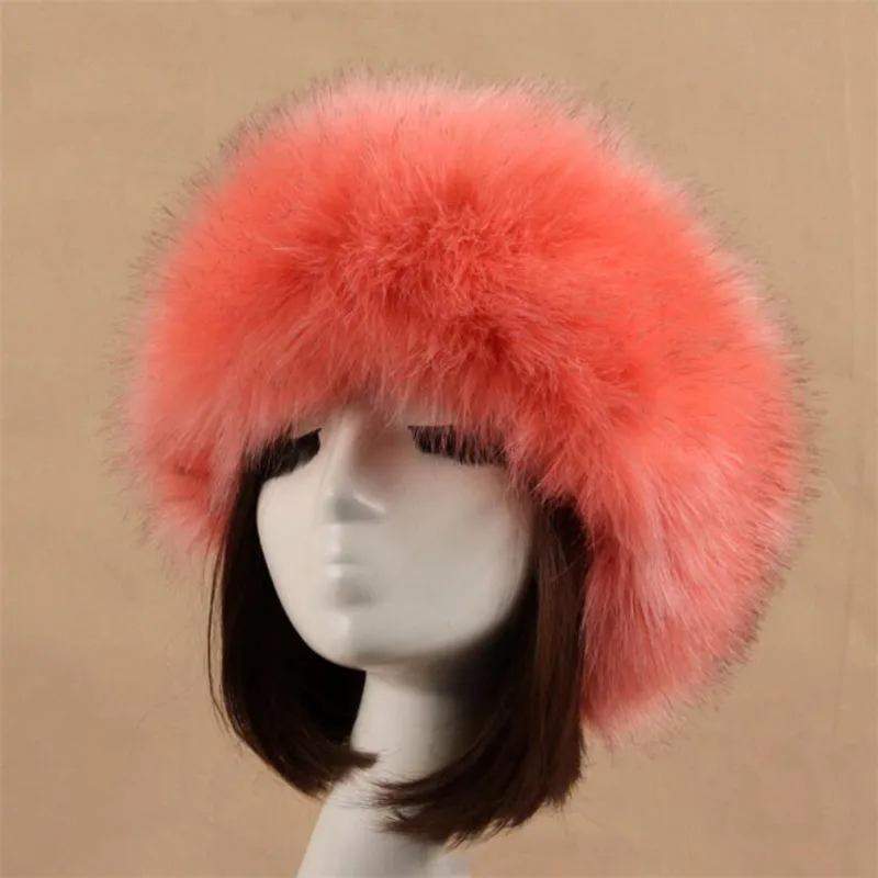 Осень-зима из искусственного лисьего меха; плотная теплая шляпа с пустым верхом Для женщин милые волос головные уборы ветрозащитная шапка кольцо женские W022 - Цвет: Candy pink