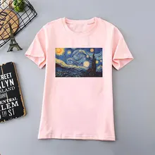 Primavera Rosa Harajuku Grunge estético Kawaii Van Gogh Vintage pintura al óleo Tumblr manga corta INS estilo camiseta mujer ropa