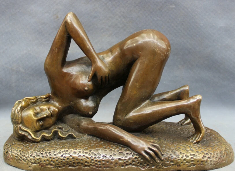 

JP S62 11" Chinese Bronze Copper Nude Sexy Woman Belle Beauty Goddess Statue Sculpture