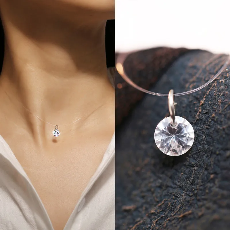 

Creative fashion women's transparent fish line necklace silver invisible chain necklace pendant rhinestone pendant necklace