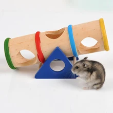 1PCS Colorful Wood Hamster Seesaw Tube Tunnel Cage House Hide Play Small Pet Toy Funny Toys