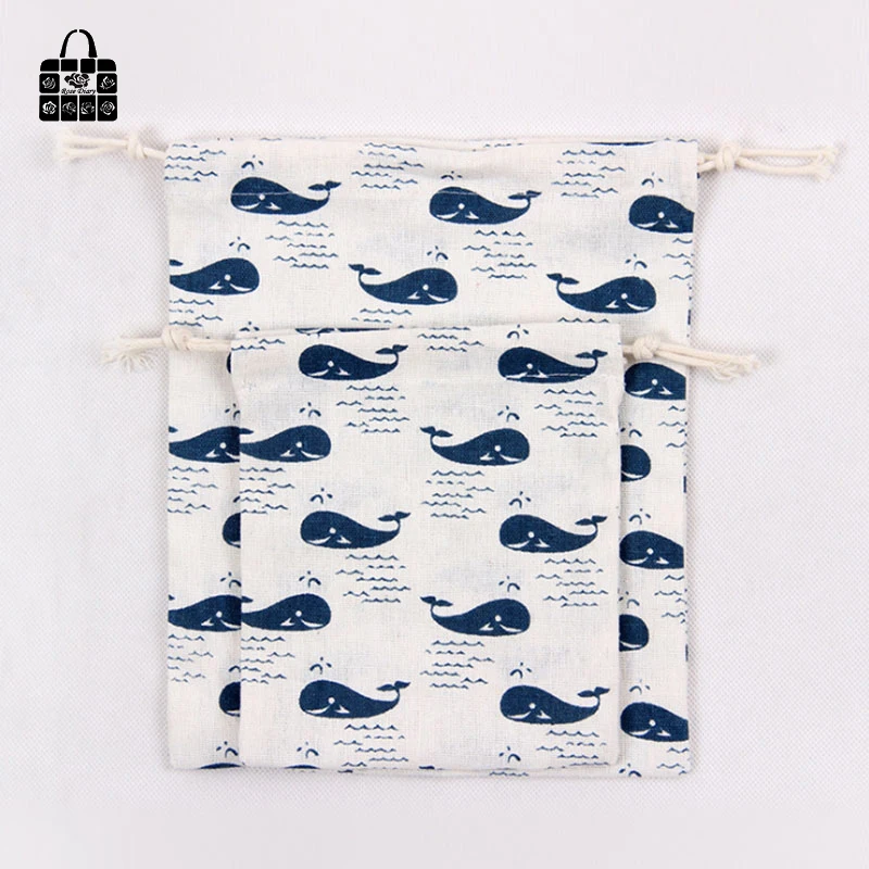 1 قطعة لطيف الحوت الأزرق القطن الكتان النسيج كيس لجميع الغبار السفر صندوق تخزين ملابس حقيبة المحمولة المنظم المنزل النثرية الاطفال لعبة حقيب...