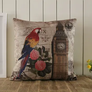 

LINKWELL 18"x18" Pink Rose Flower and London City Big Ben Thick Burlap Pillow Case Seat Sofa Seat Throw Cushion Cover Pillowcase