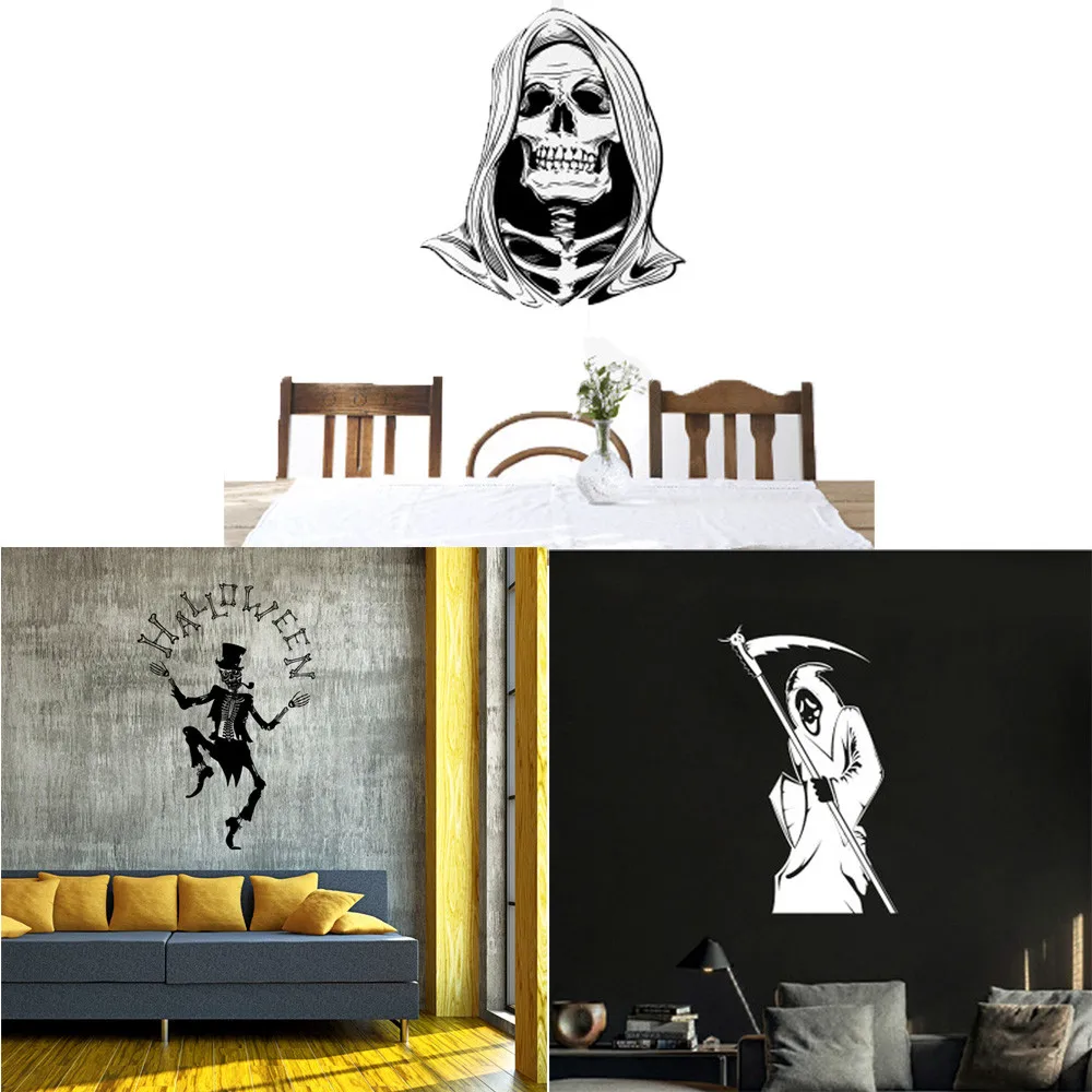 Us 4 3 25 Off Halloween Party Decoration Skeleton Background Decorated Living Room Bedroom Halloween Decoration Horror Wall Stickers Wall In Wall